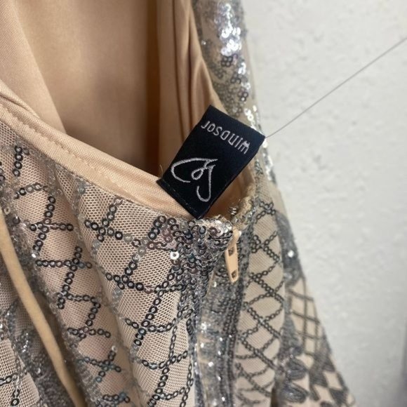 Windsor silver and tan sequins cocktail party open back straps dress size L  NWT - Picture 10 of 15